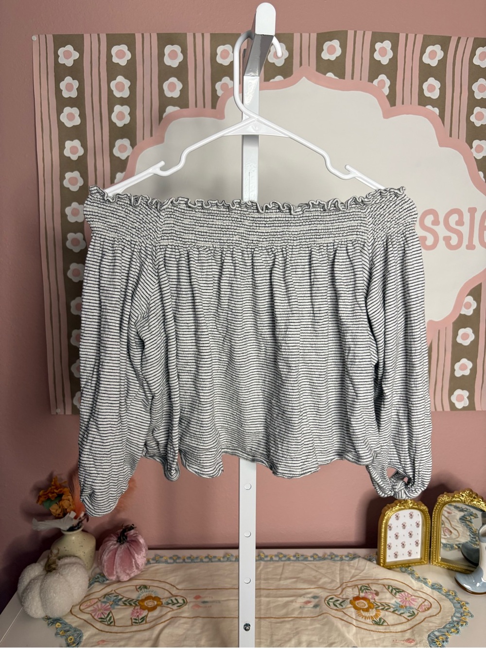Free People Off-Shoulder Long Sleeve Stripe Top - Black & White